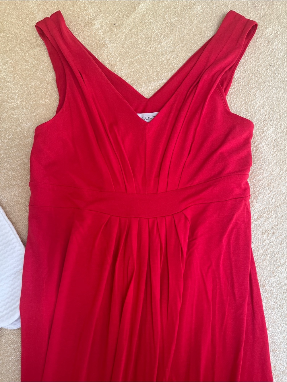 LOFT Red V-Neck Pleated Maxi Dress